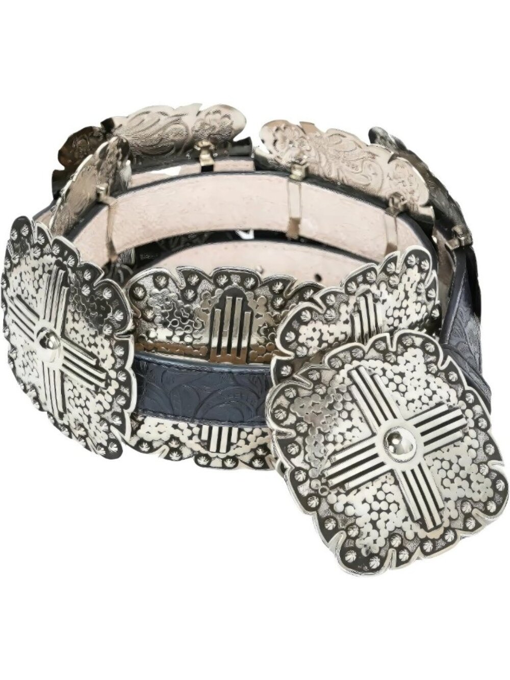 Floral Embossed Leather Belt with Western Conchos & Removable Buckle for Women